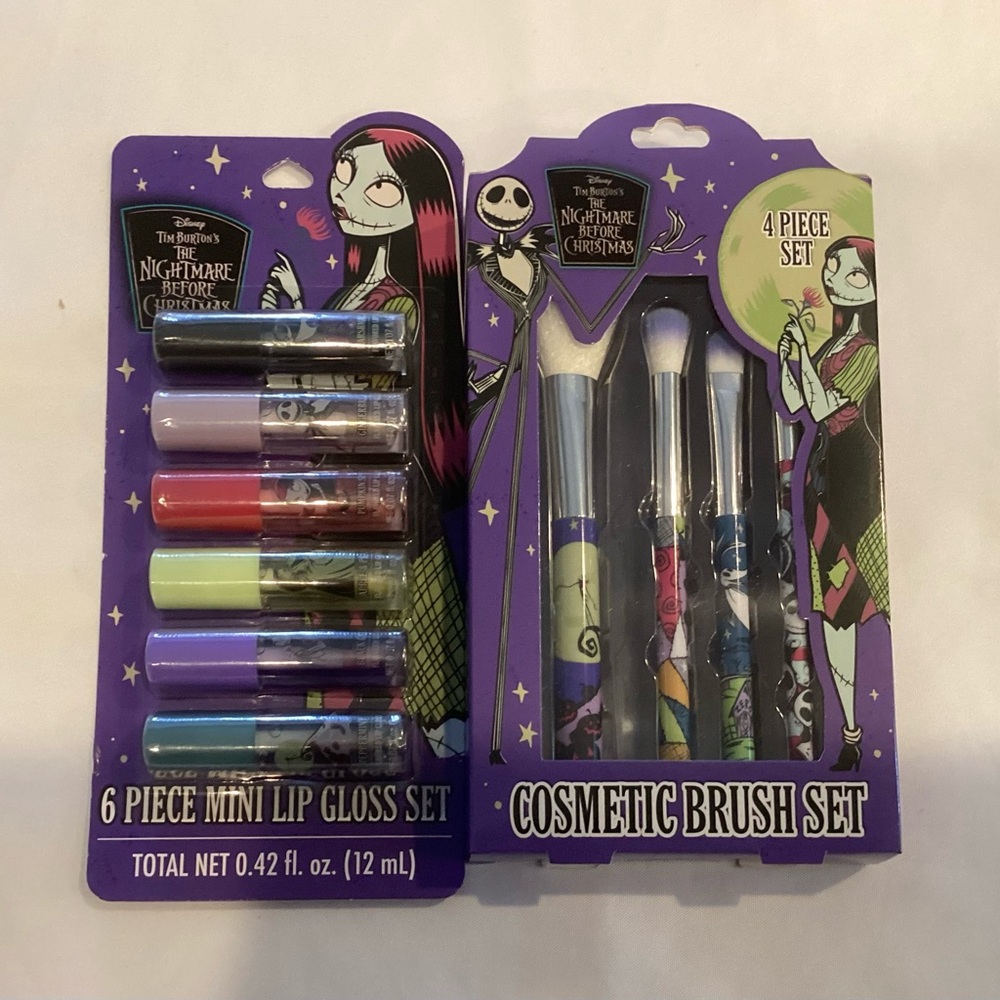 Disney Nightmare Before Christmas Mini Lip Gloss + Cosmetic Brush 4-Piece Set